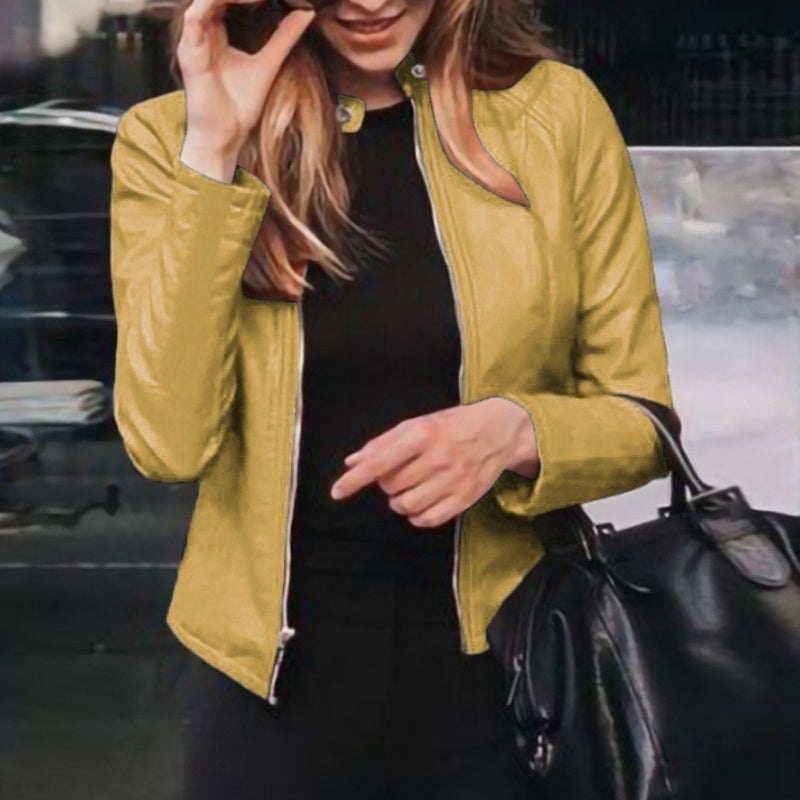 Slim Fit Women’s Faux Leather Moto Biker Jacket | Classic PU Leather Zipper Coat | Spring & Autumn Outerwear