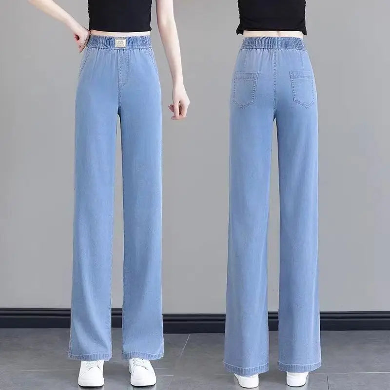 Women's Summer Tencel Wide Leg Jeans – High Waist Stretch Palazzo Casual Pants