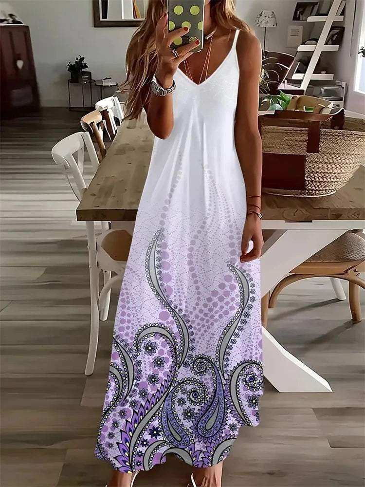 Women's Elegant Vintage Dreamcatcher Print Sleeveless Summer Halter Dress – 2025 Collection