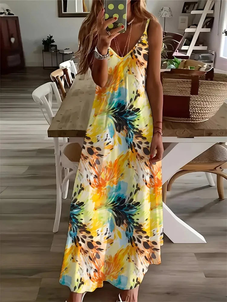 Women's Elegant Vintage Dreamcatcher Print Sleeveless Summer Halter Dress – 2025 Collection