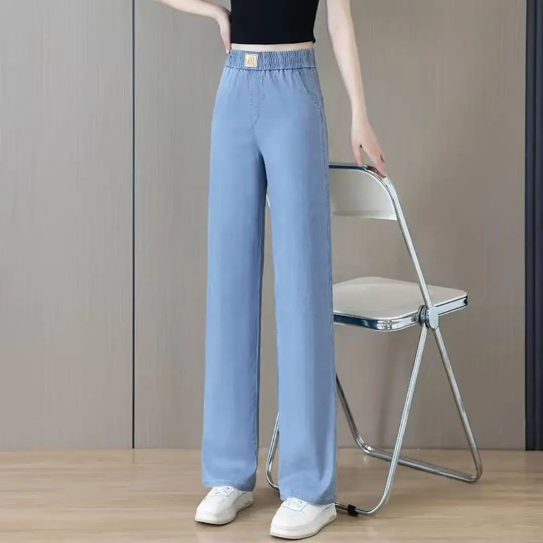 Women's Summer Tencel Wide Leg Jeans – High Waist Stretch Palazzo Casual Pants