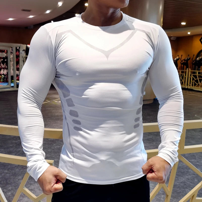 Men’s Compression Running T-shirt – Long Sleeve Fitness Training Top Dry Fit Rash guard