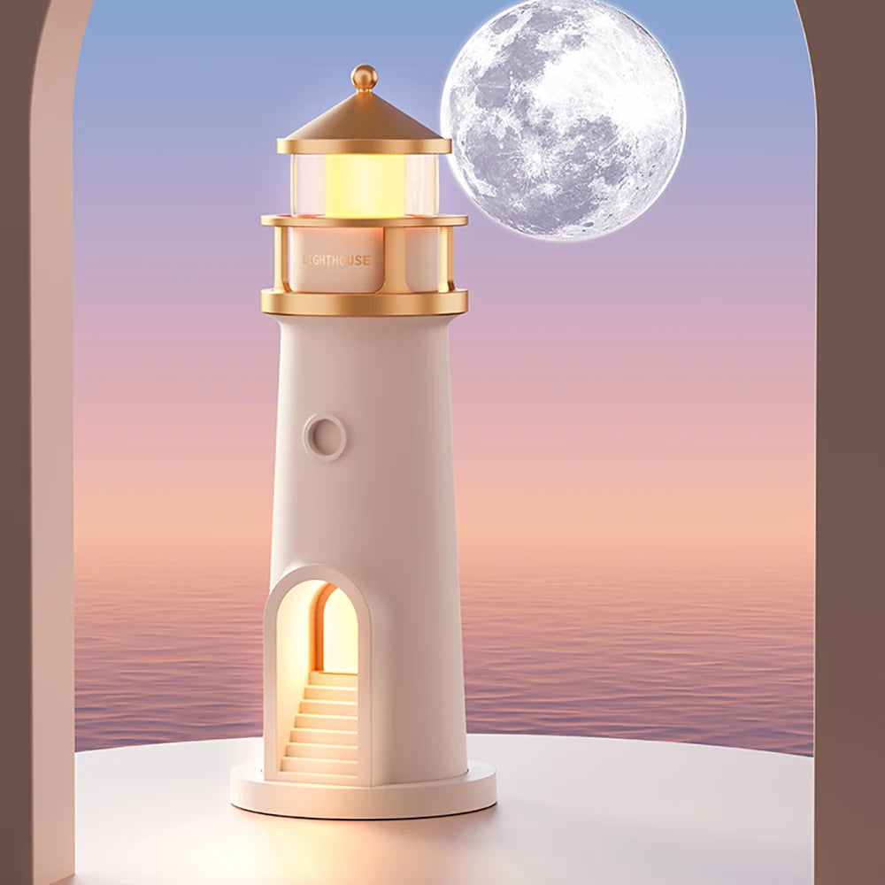 Moon Projection Lighthouse Night Light – Motion Sensor, Dimmable Ambient Lamp with Bluetooth Music, Timer Function – Transparent Version Gift for Christmas & Birthdays