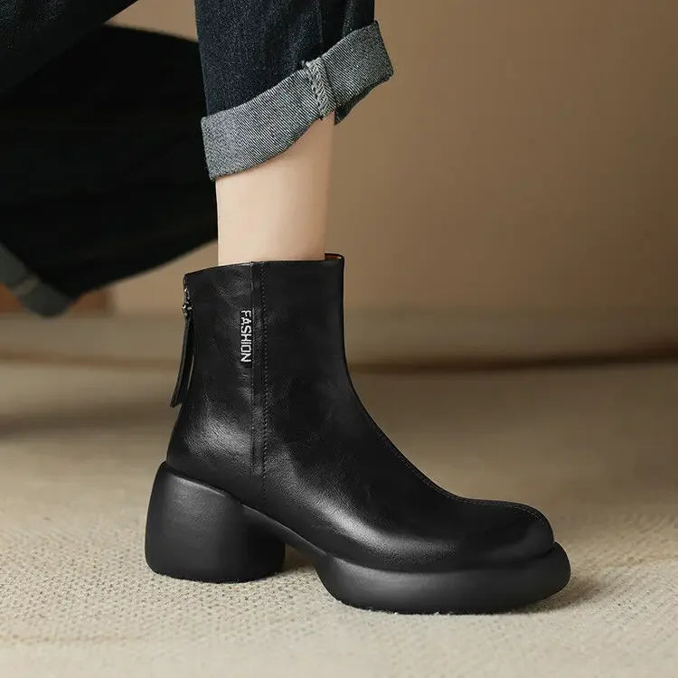 Women’s Round Toe Ankle Boots – Chic 2025 Fashion High Heel Booties