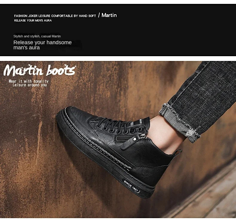 Men's Winter High Top Leather Boots – Fashion Warm Ankle Sneakers for Business & Outdoor