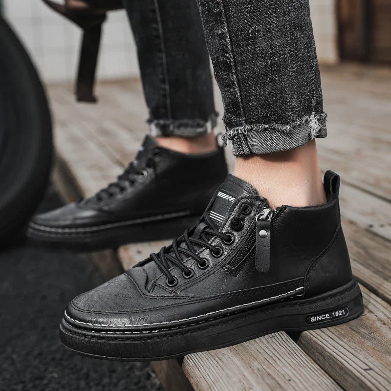 Men's Winter High Top Leather Boots – Fashion Warm Ankle Sneakers for Business & Outdoor