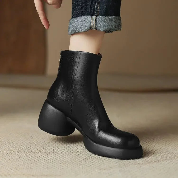 Women’s Round Toe Ankle Boots – Chic 2025 Fashion High Heel Booties