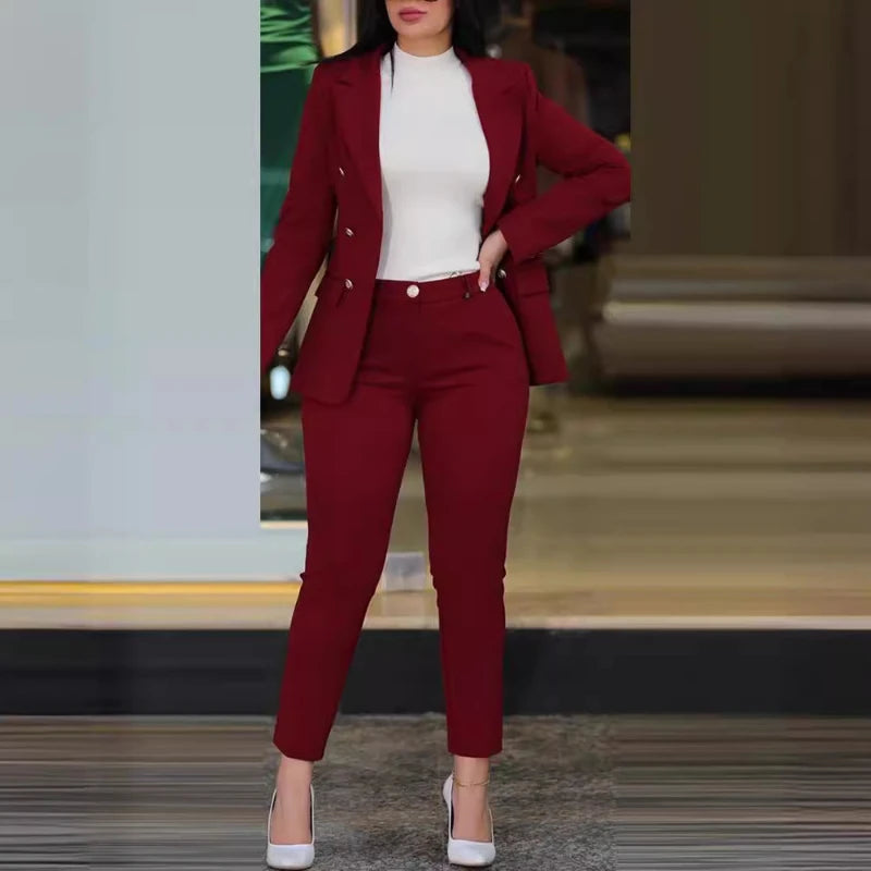 Spring 2025 Women’s Two-Piece Suit – Cardigan Blazer & Slim Fit Pencil Pants
