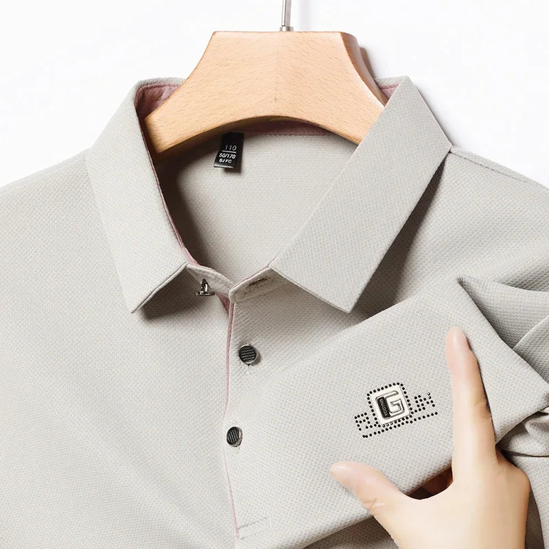 Men's Business Casual Polo Shirt – Short Sleeve Solid Colour with Badge