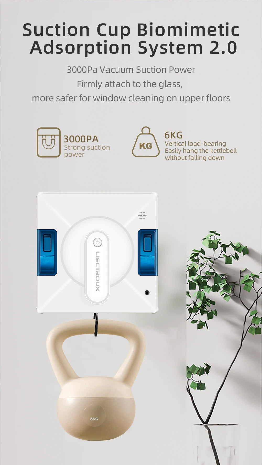 Robot Window Cleaner Liectroux YW509 | 4-Way Water Spray | 3000Pa Suction Power | Smart Memory Window Glass Cleaning Robot