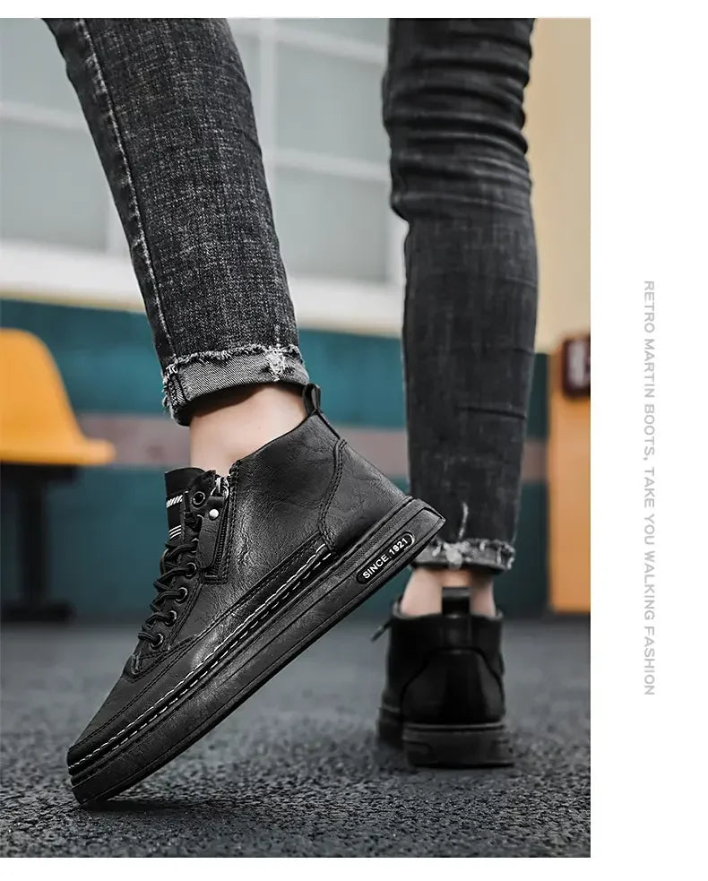 Men's Winter High Top Leather Boots – Fashion Warm Ankle Sneakers for Business & Outdoor