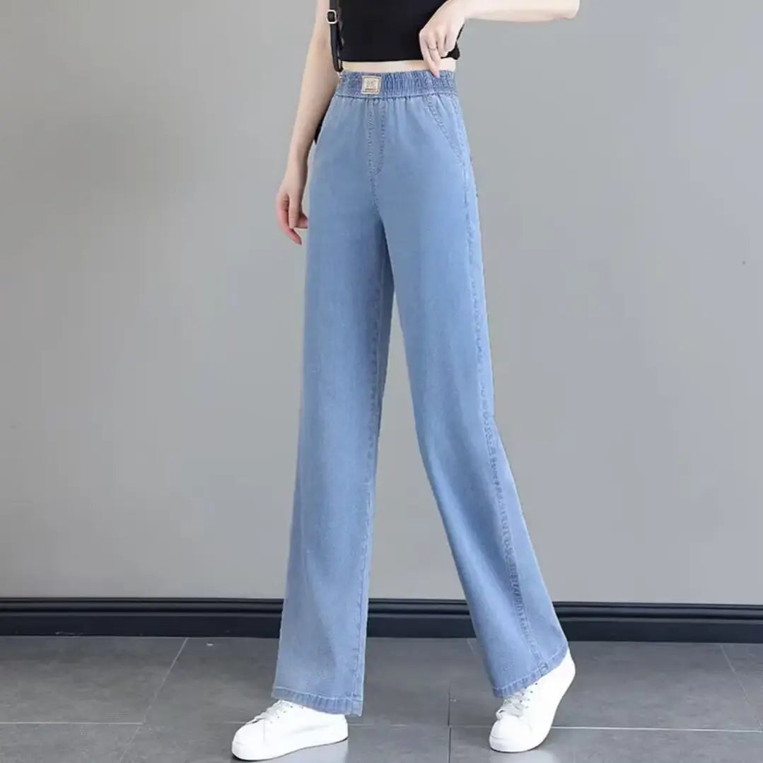 Women's Summer Tencel Wide Leg Jeans – High Waist Stretch Palazzo Casual Pants