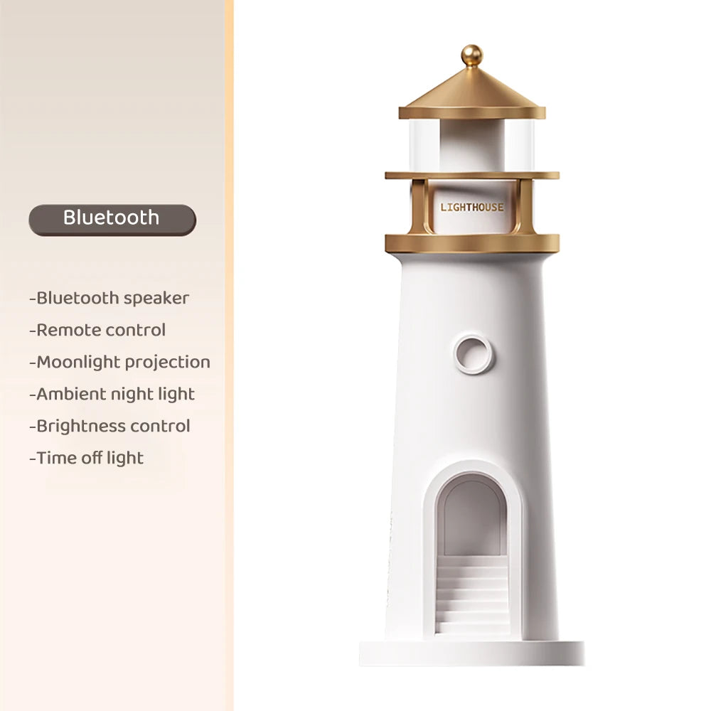 Moon Projection Lighthouse Night Light – Motion Sensor, Dimmable Ambient Lamp with Bluetooth Music, Timer Function – Transparent Version Gift for Christmas & Birthdays