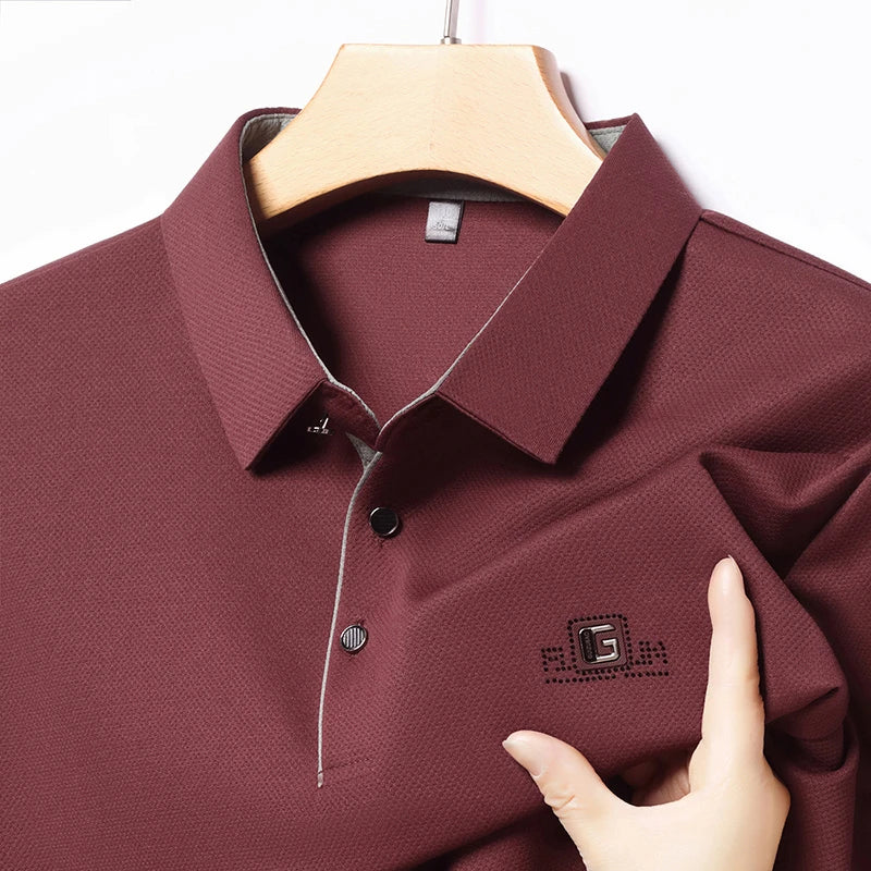 Men's Business Casual Polo Shirt – Short Sleeve Solid Colour with Badge